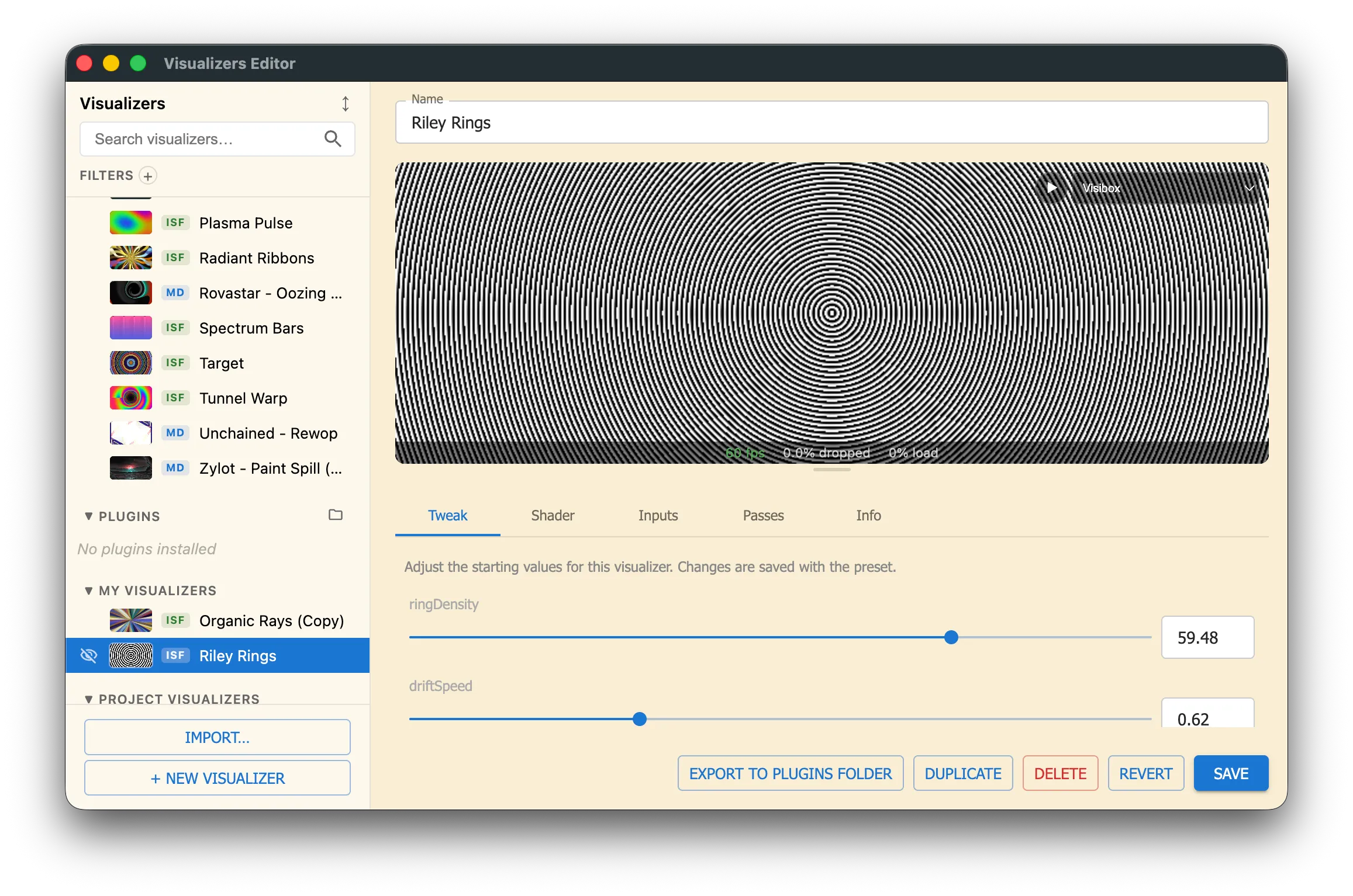 Ventana del Editor de visualizadores de Visibox